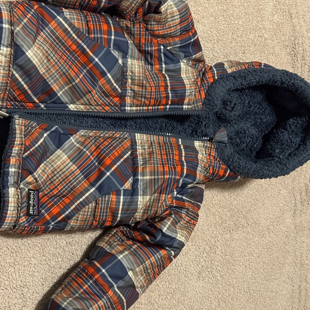 Patagonia Kids Plaid Jacket - Navy and Orange